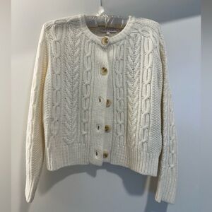 Cable Knit Button-Front Cardigan Sweater - Cream